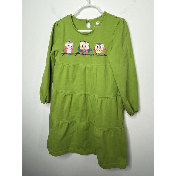 J Khaki Kids Dress | Girls 5 | Green Long Sleeve Owl Print Tiered Cotton - Picture 15 of 15
